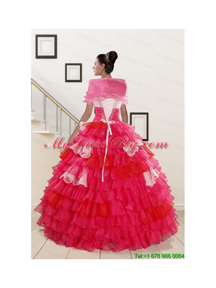 Puffy Beading Quinceanera Dresses with One Shoulder for 2015