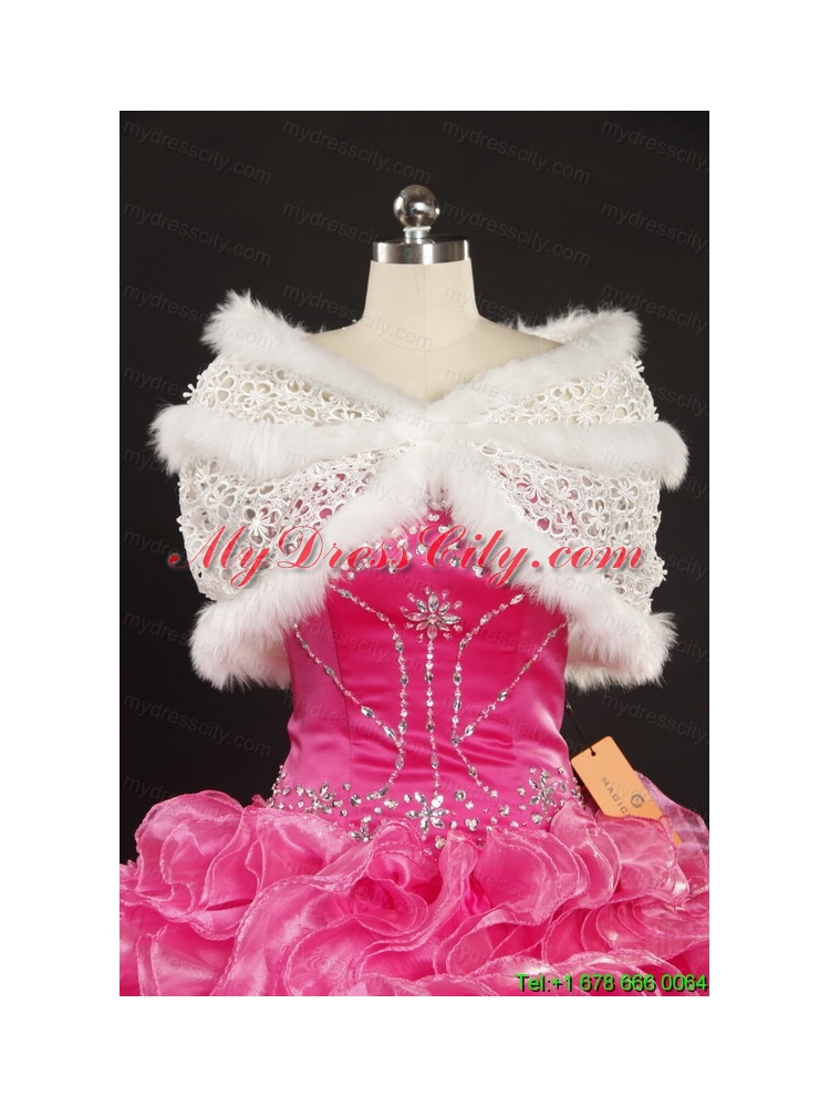 Puffy Strapless Hot Pink Quinceanera Dresses with Embroidery