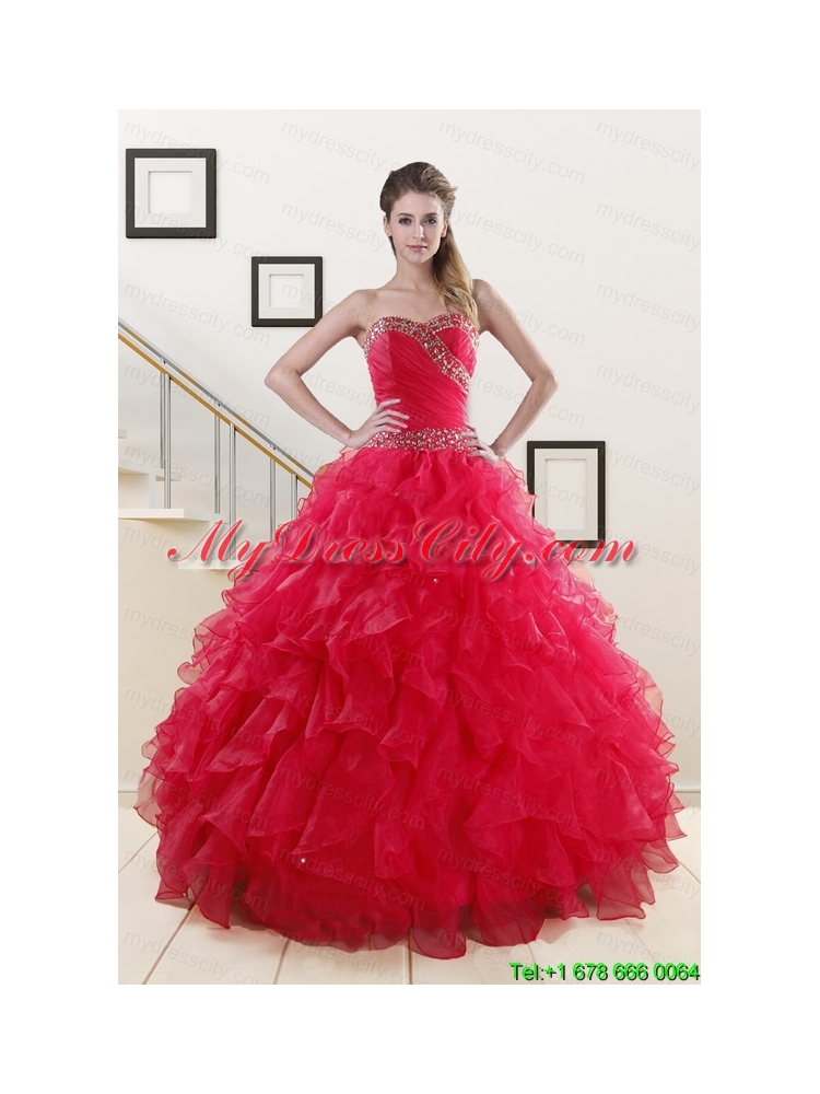 Sweetheart Ball Gown 2015 Sweet 16 Dresses in Coral Red