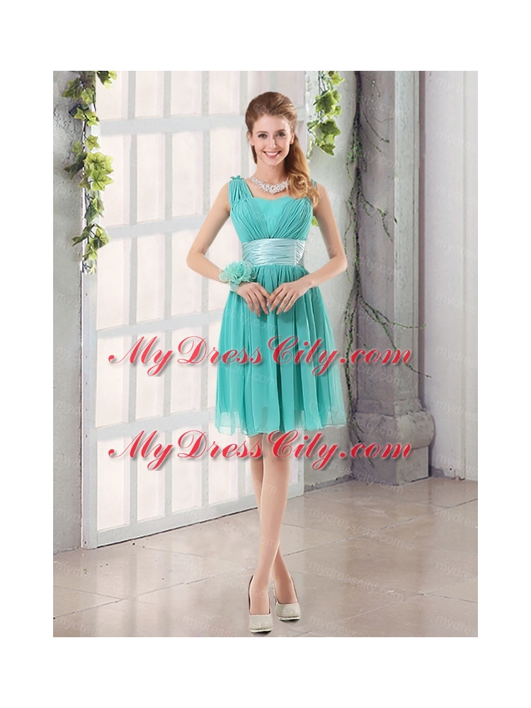 2015 A Line Ruching Lace Up Bridesmaid Dress in Aqua Blue