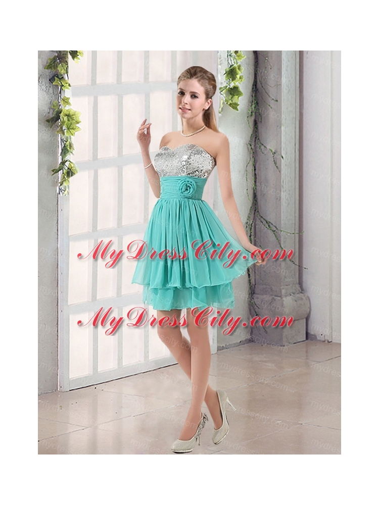 2015 A Line Ruching Lace Up Bridesmaid Dress in Aqua Blue