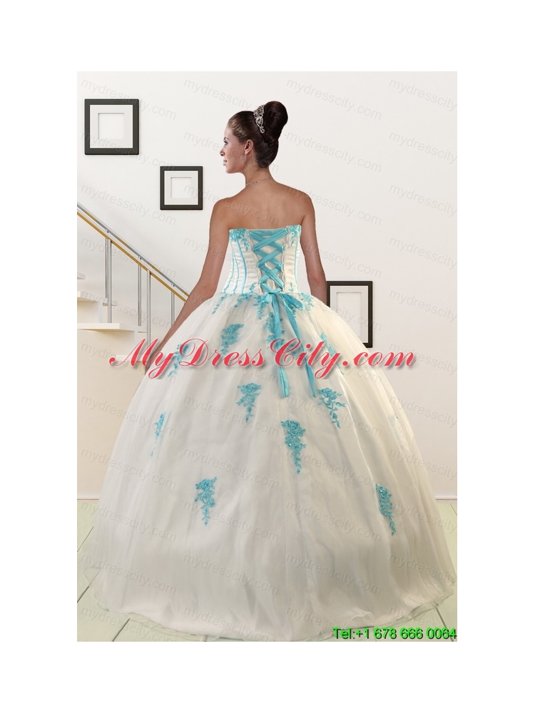 2015 Cheap Appliques Quinceanera Dresses in White