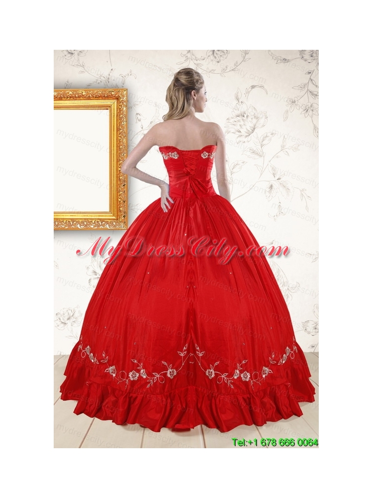 2015 Cheap Sweetheart Red Puffy Quinceanera Dresses with Embroidery