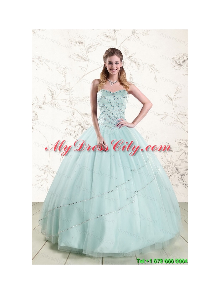 2015 Exclusive Apple Green Quinceanera Dresses with Reinstones