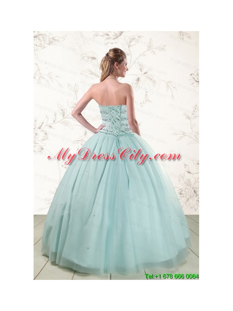 2015 Exclusive Apple Green Quinceanera Dresses with Reinstones