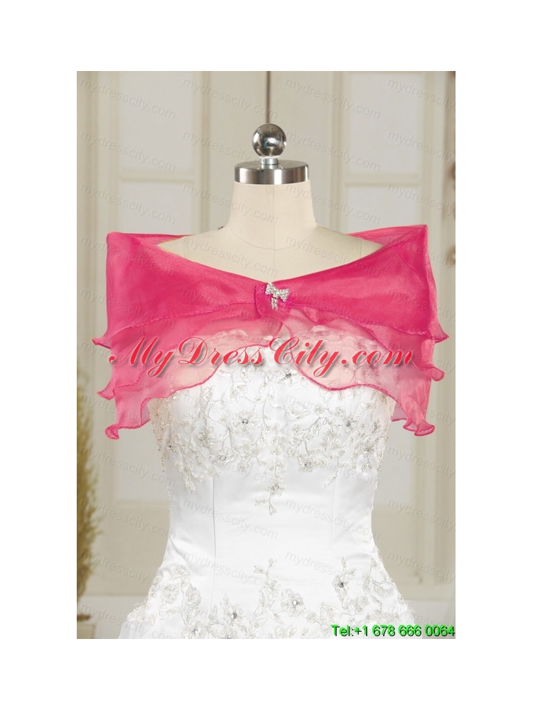 2015 Hot Pink Strapless Quinceanera Dresses with Appliques