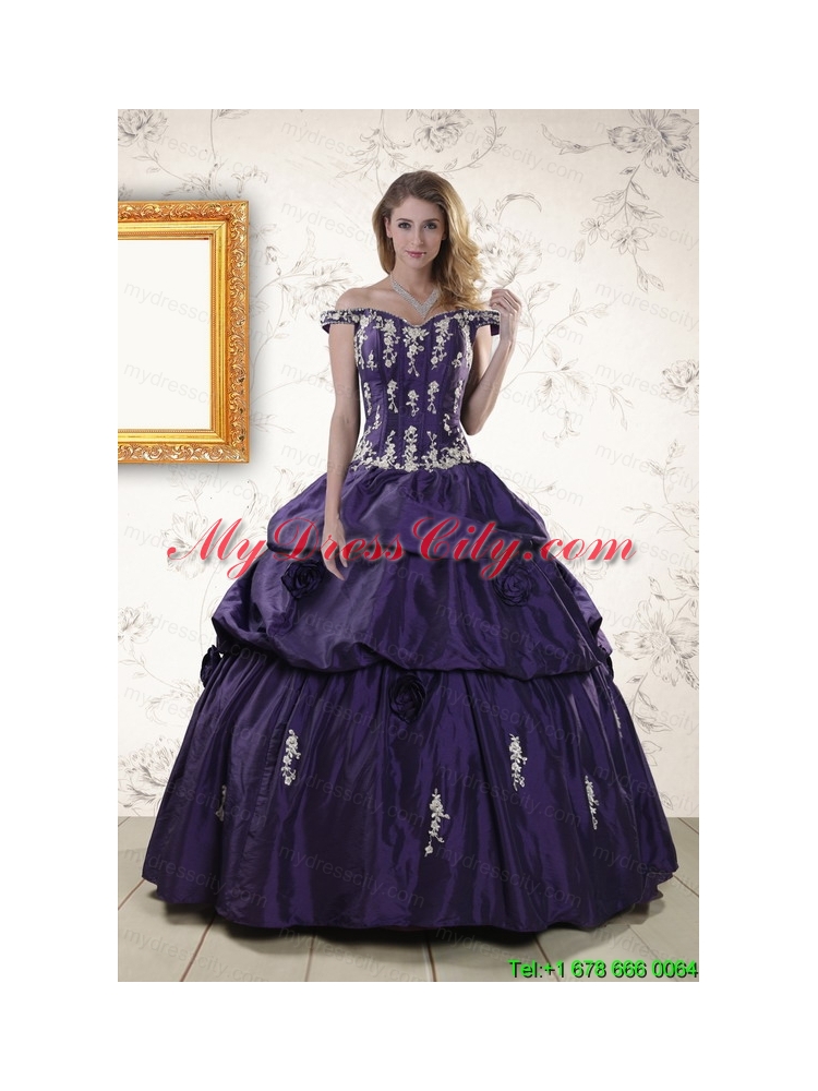 2015 Latest Off The Shoulder Appliques Quinceanera Dresses in Purple