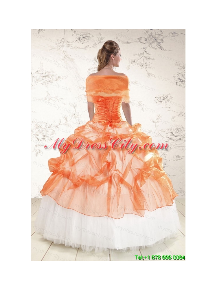 2015 Perfect Strapless Orange Quinceanera Dresses with Beading and Appliques