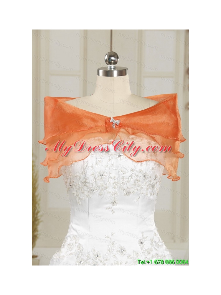 2015 Perfect Strapless Orange Quinceanera Dresses with Beading and Appliques