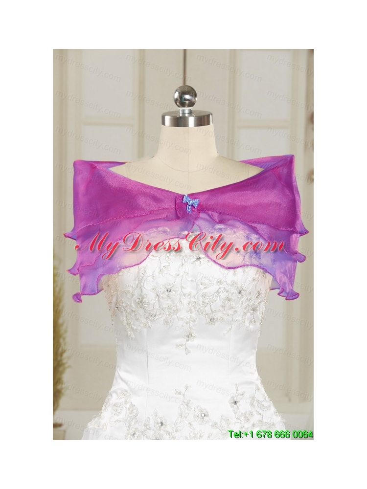 2015 Pretty Strapless Lilac Quinceanera Dresses with Appliques