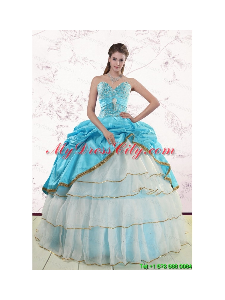 2015 Pretty Sweetheart Aqua Blue Quinceanea Dresses with Beading