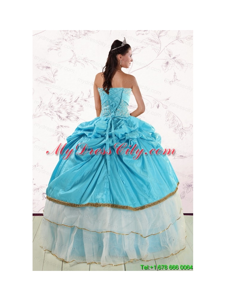 2015 Pretty Sweetheart Aqua Blue Quinceanea Dresses with Beading