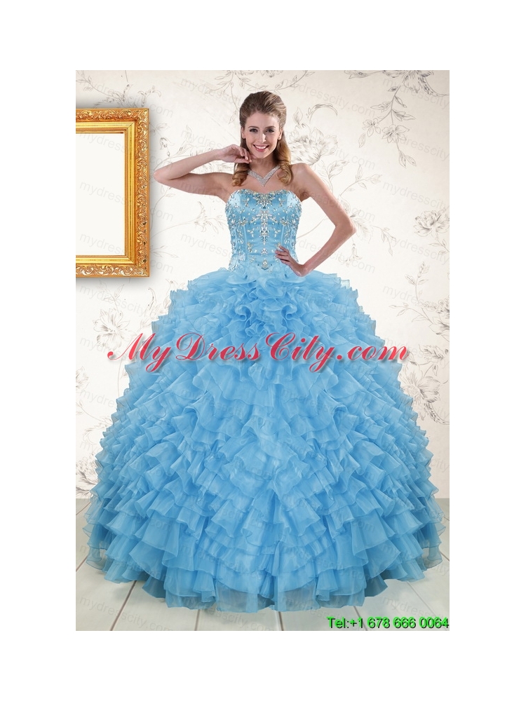 2015 Pretty Sweetheart Baby Blue Sweet 15 Dresses with Beading