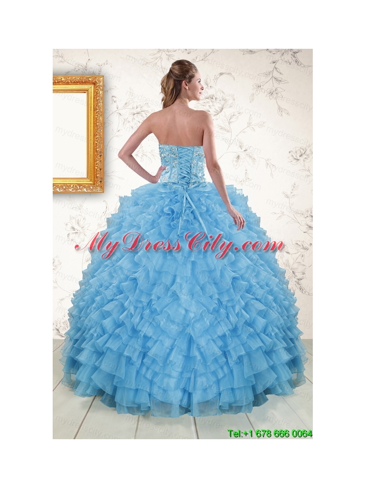 2015 Pretty Sweetheart Baby Blue Sweet 15 Dresses with Beading