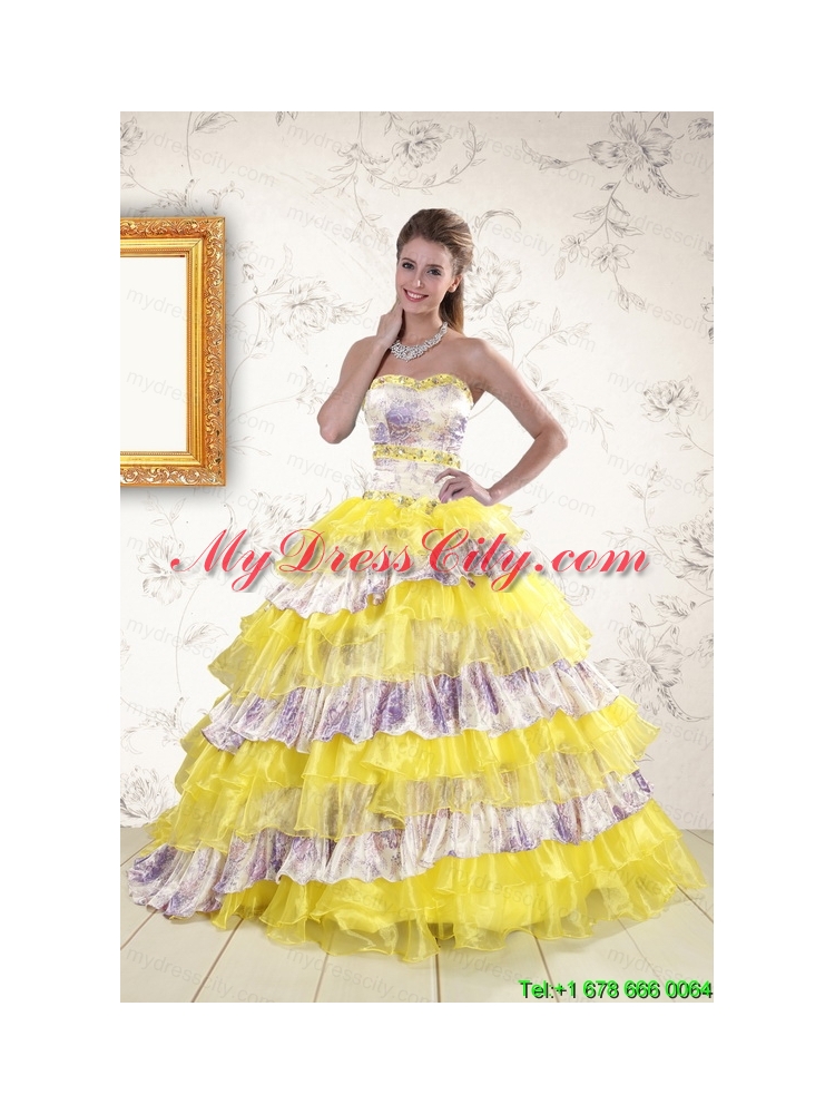 2015 Printed and Ruffles Multi-color Quinceanera Dresses