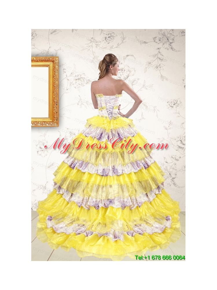 2015 Printed and Ruffles Multi-color Quinceanera Dresses