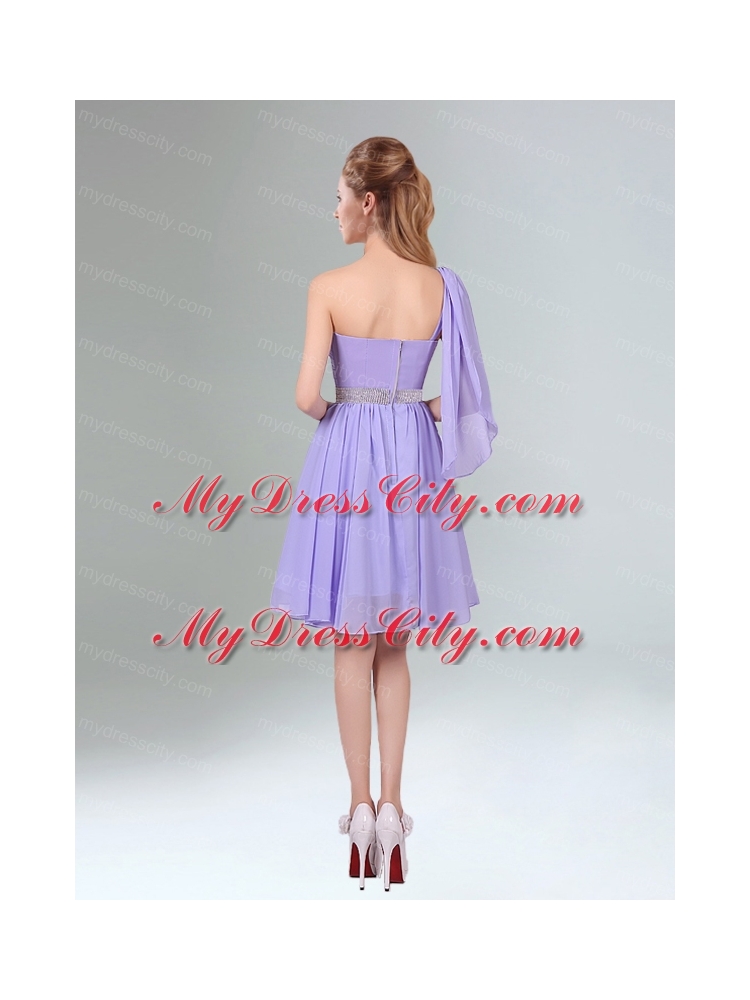 2015 Sassy Beaded and Ruched Short Bridesmaid Dress in Lavender