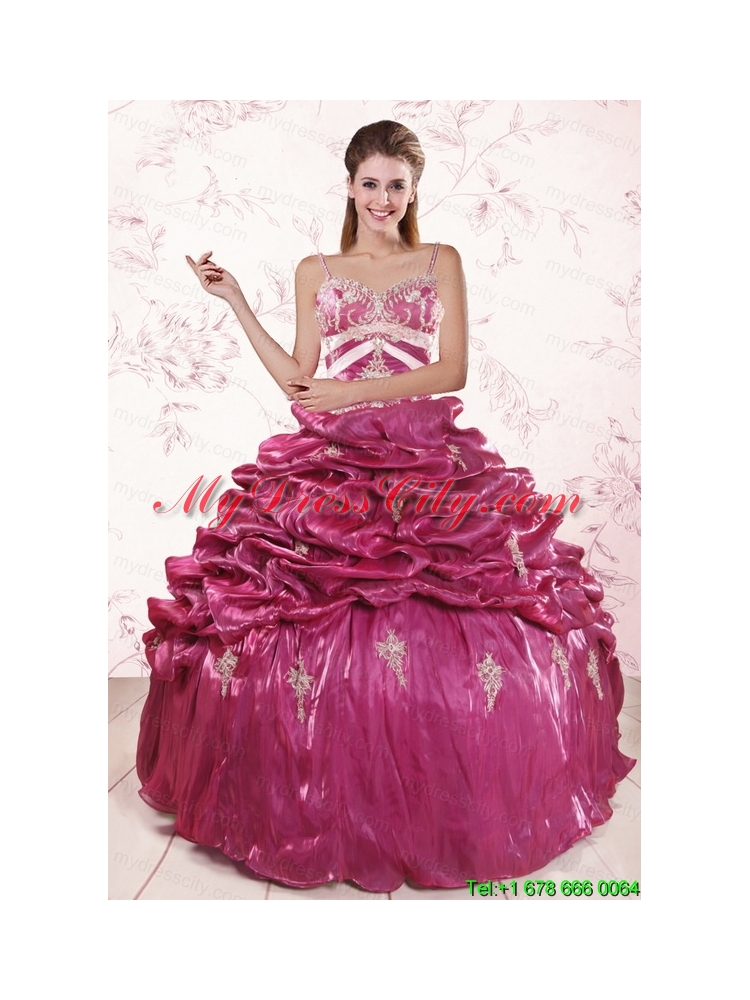 2015 Unique Appliques Quinceanera Dresses with Spaghetti Straps