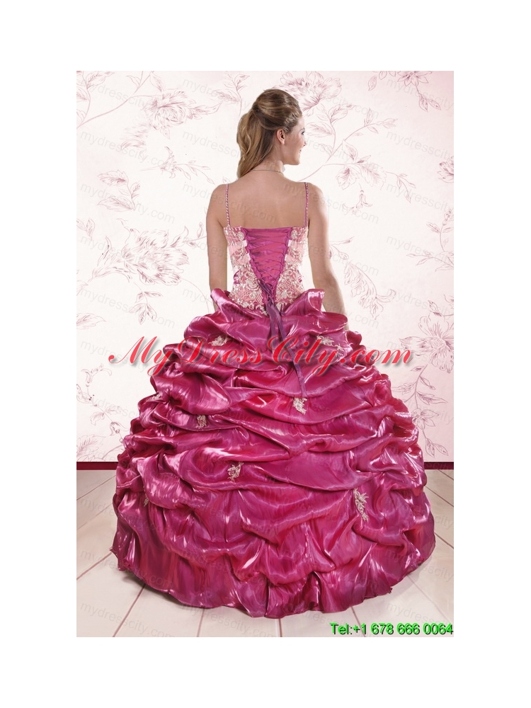 2015 Unique Appliques Quinceanera Dresses with Spaghetti Straps