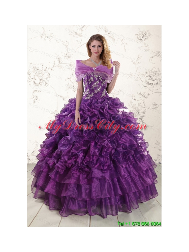 Beautiful Appliques Purple Strapless 2015 Quinceanera Dresses