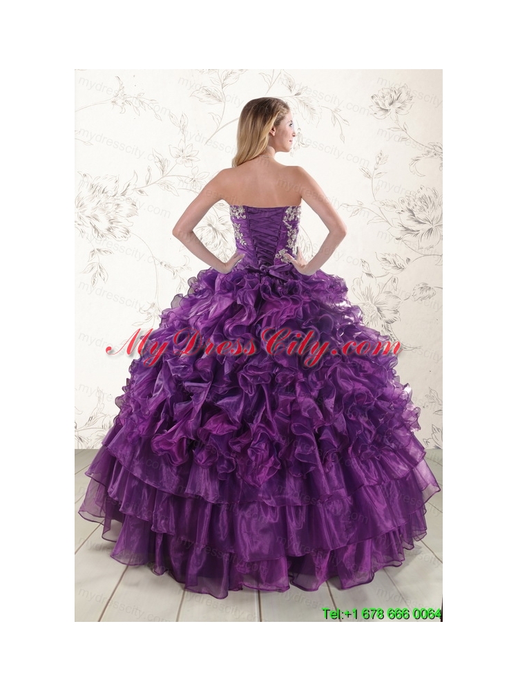 Beautiful Appliques Purple Strapless 2015 Quinceanera Dresses