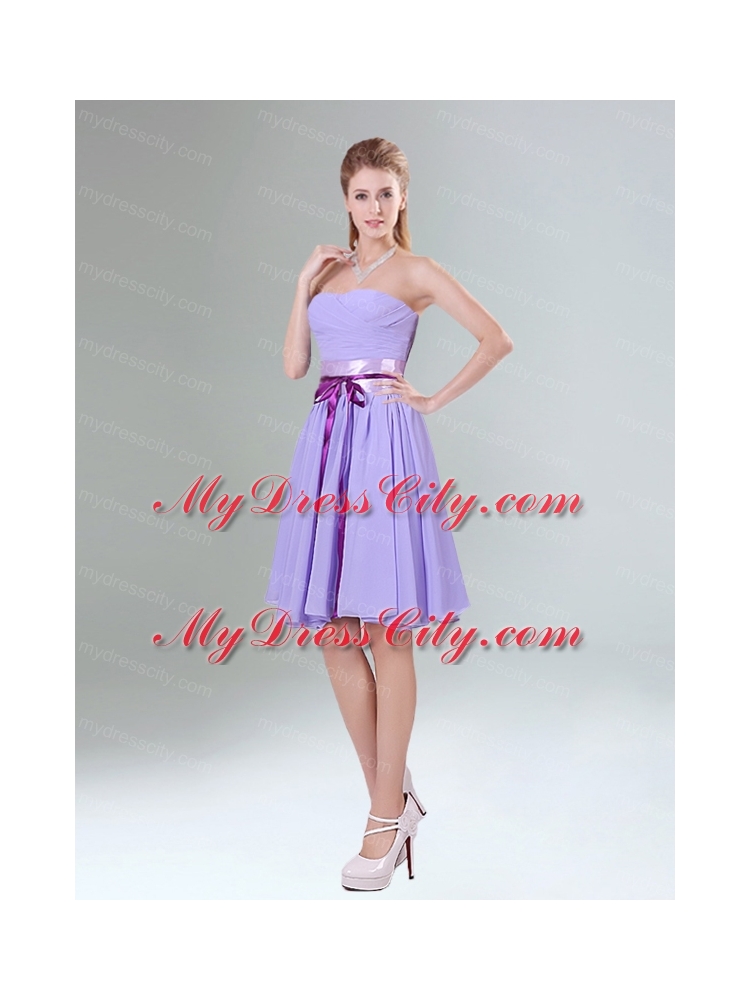 Classical Lavender Princess Mini Length Bridesmaid Dress with Ruching