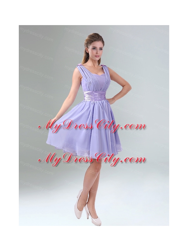 Classical Lavender Princess Mini Length Bridesmaid Dress with Ruching