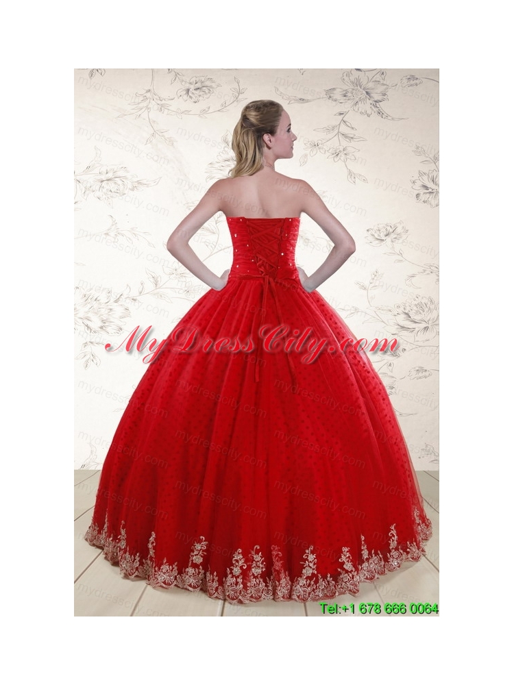 Elegant Red Strapless 2015 Quinceanera Dresses with Appliques