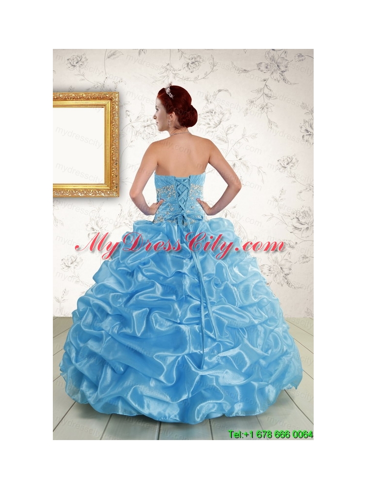 Elegant Strapless Beading and Pick Ups 2015 Quinceanera Dresses in Baby Blue