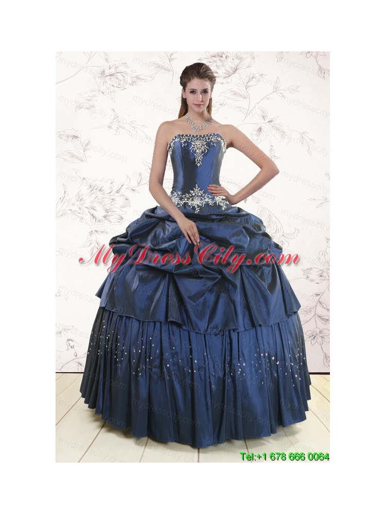 Embroidery and Pick Ups Cheap Quinceanera Dress in Navy Blue