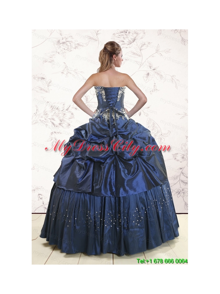 Embroidery and Pick Ups Cheap Quinceanera Dress in Navy Blue