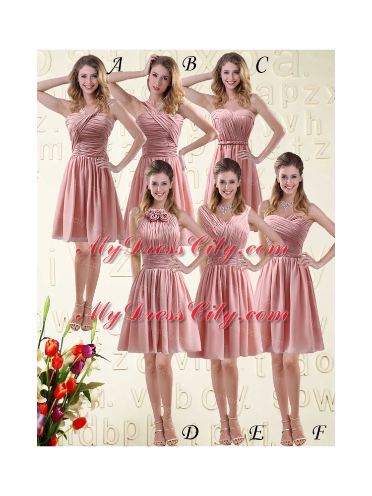 Halter Ruching and Handmade Flowers Empire Chiffon Bridesmaid Dresses