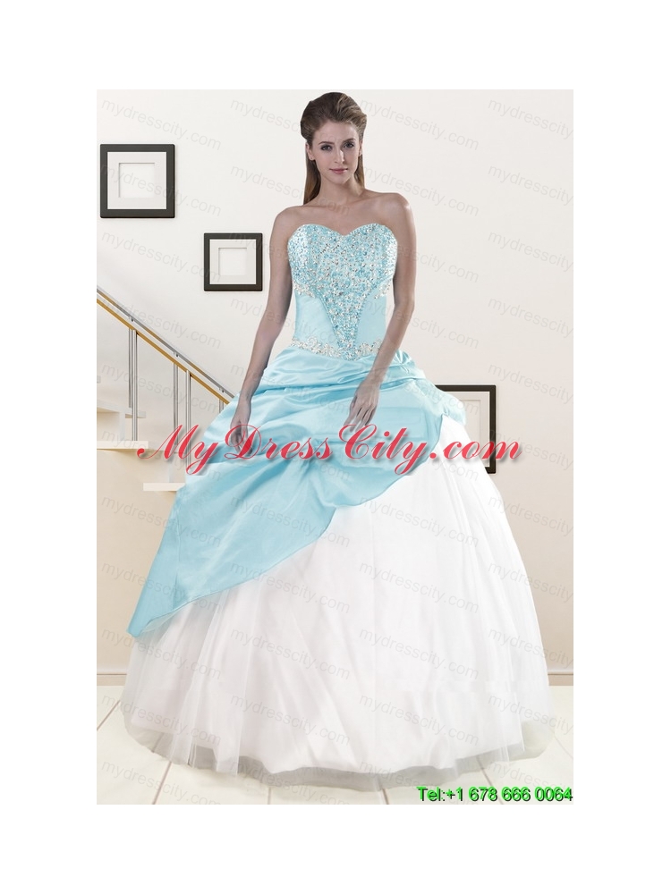 Pretty Blue and White Quinceanera Dresses with Beading and Pick Ups