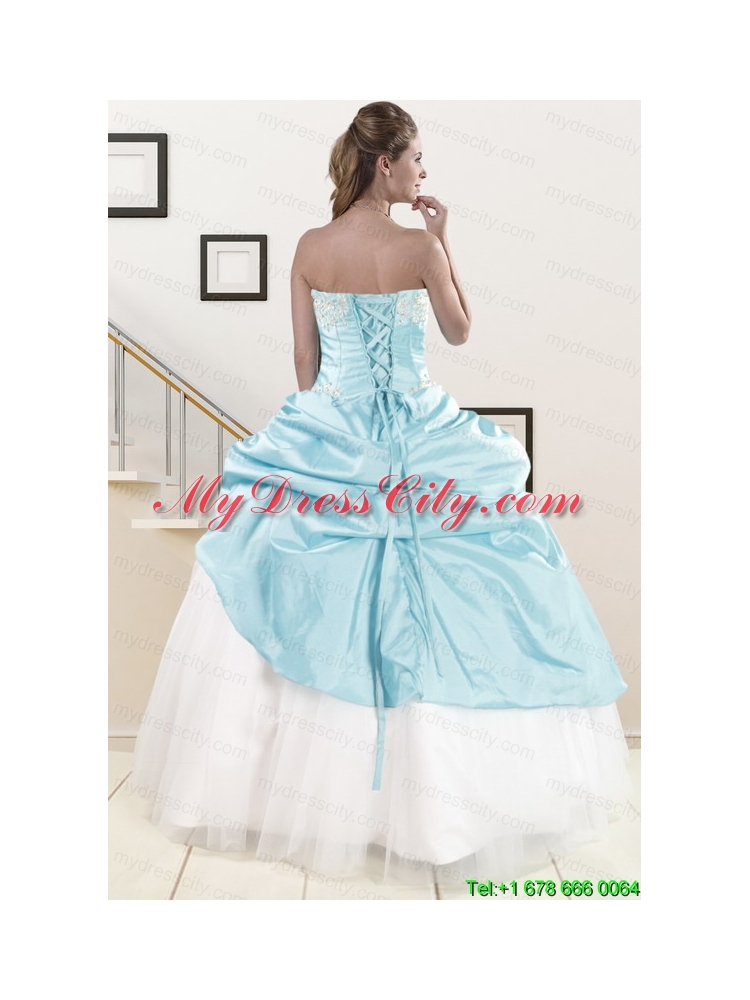 Pretty Blue and White Quinceanera Dresses with Beading and Pick Ups