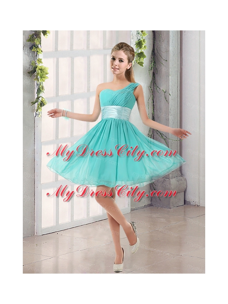 Natural One Shoulder A Line Ruching Lace Up Bridesmaid Dress