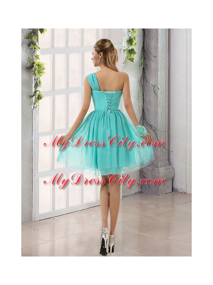 Natural One Shoulder A Line Ruching Lace Up Bridesmaid Dress