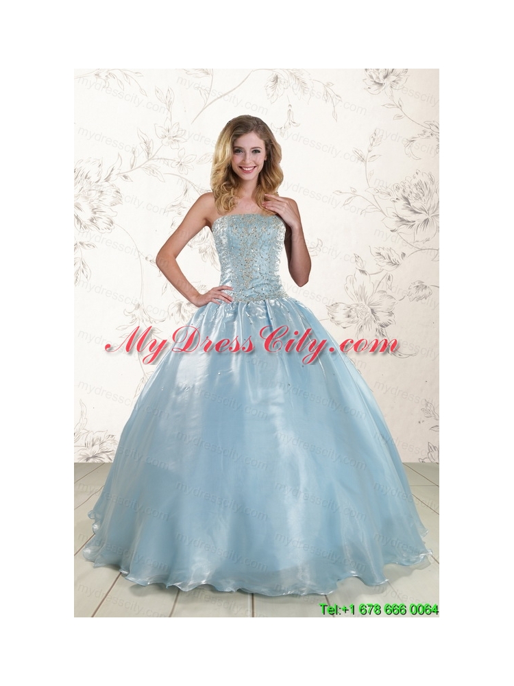 New Style 2015 Beading Sweet 15 Dresses with Strapless