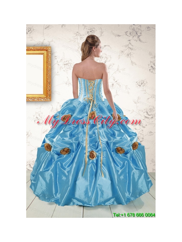 New Style Aqua Blue Quinceanera Dresses with Beading and Flowers