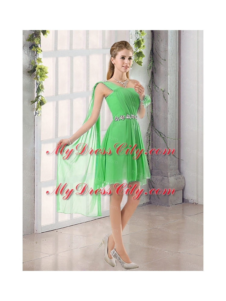 One Shoulder A Line Beading and Ruching Bridesmaid Dress with Lace Up