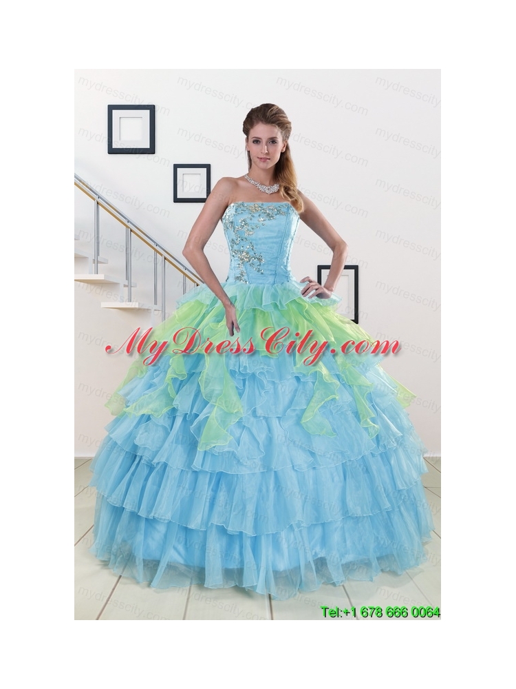 Pretty Strapless 2015 Quinceanera Dresses with Beading