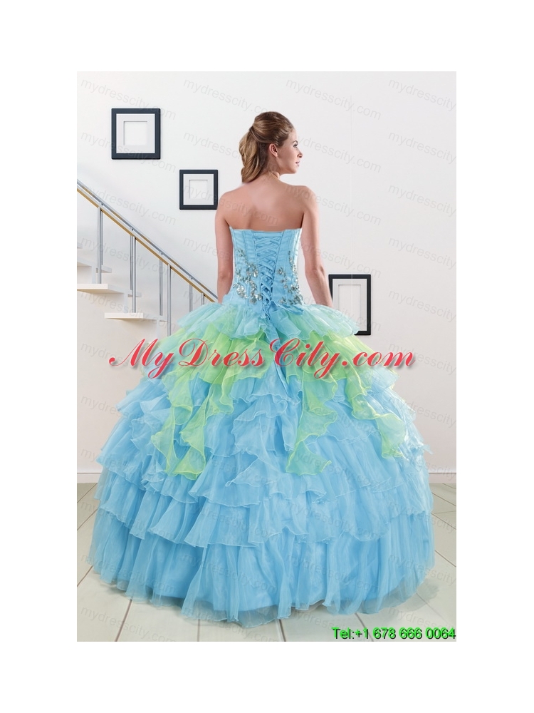 Pretty Strapless 2015 Quinceanera Dresses with Beading