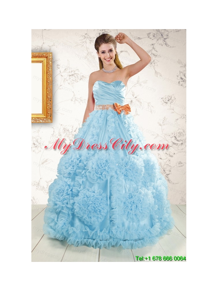 Unique Beading Aqua Blue 2015 Quinceanera Dresses