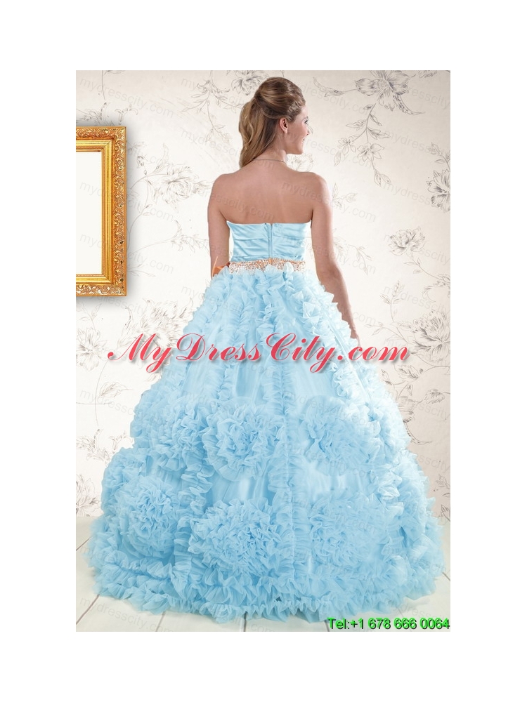 Unique Beading Aqua Blue 2015 Quinceanera Dresses