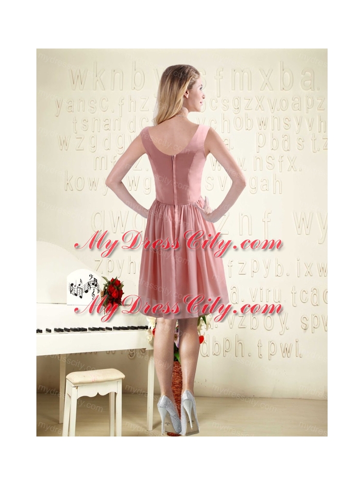 V Neck Empire Chiffon Ruching Bridesmaid Dresses for 2015