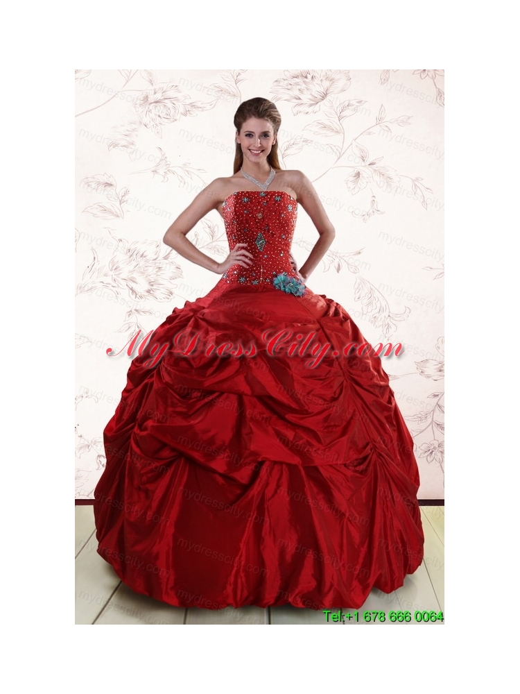 2015 Beaded Strapless Quinceanera Dresses with Pick Ups