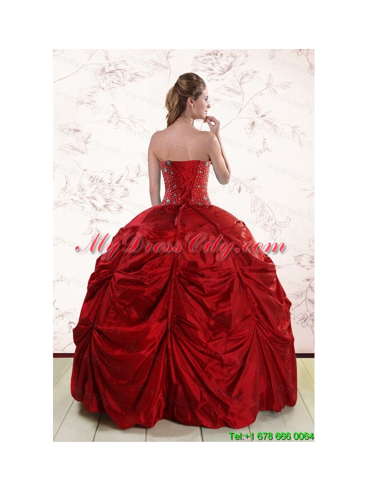 2015 Beaded Strapless Quinceanera Dresses with Pick Ups