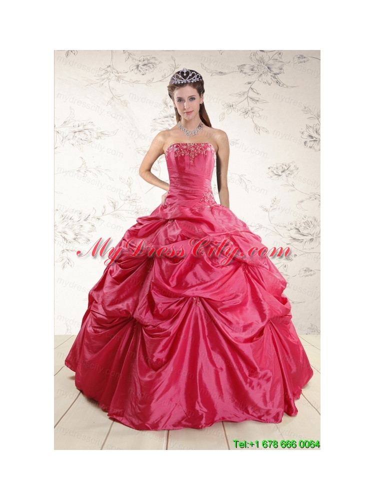 2015 Cheap Appliques Quinceanera Dresses in Hot Pink