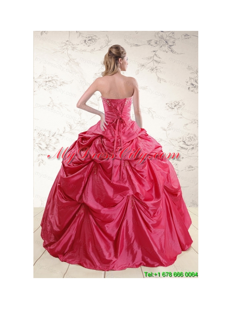 2015 Cheap Appliques Quinceanera Dresses in Hot Pink