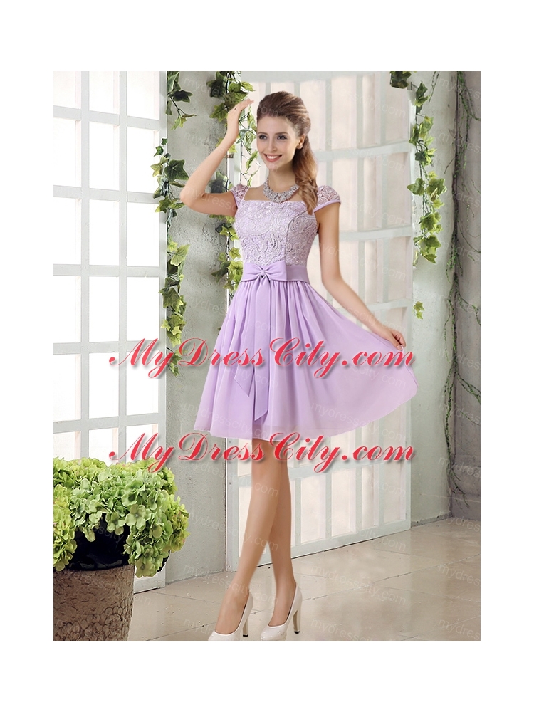 2015 Chiffon Bridesmaid Dress with Ruching Bowknot