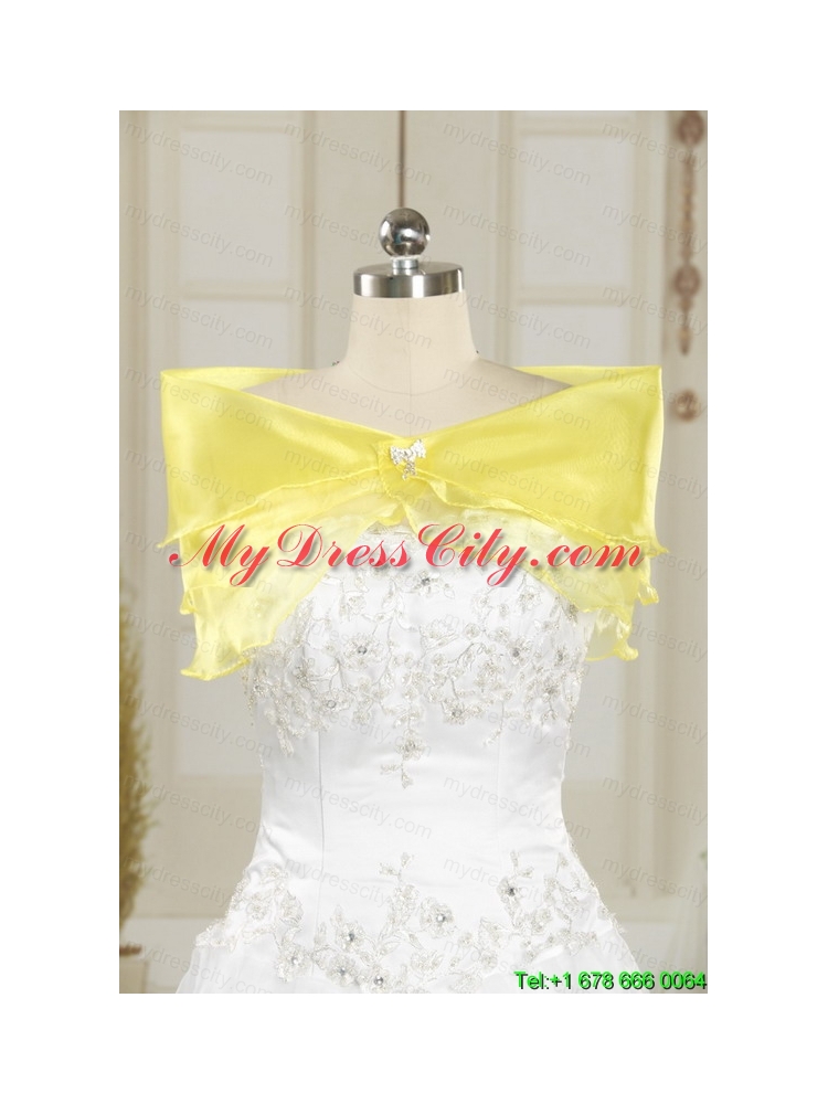 2015 Light Yellow Quinceanera Dress with Appliques and Ruffled Layers